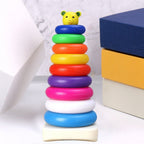 Colorful plastic teddy bear stacking rings toy for toddlers.