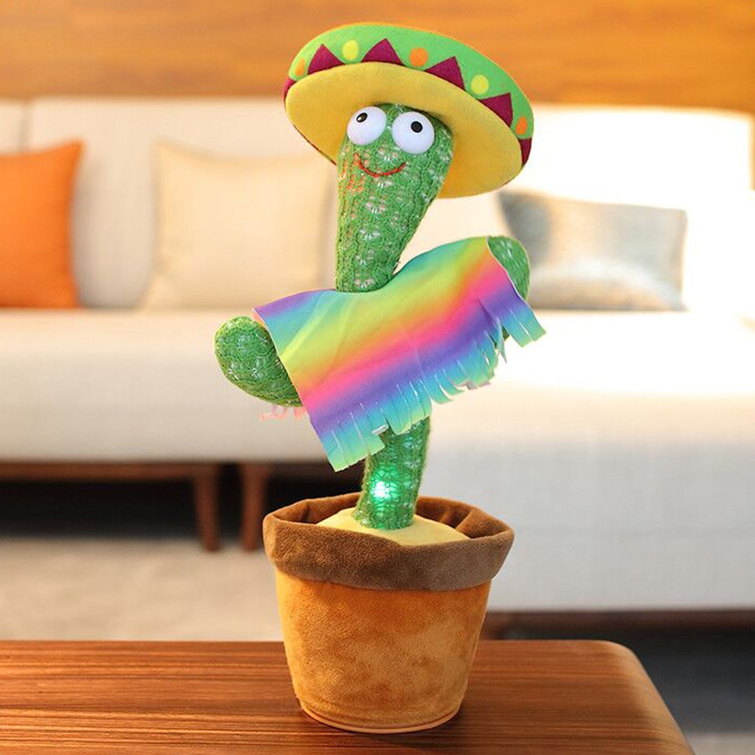 Vibrant green dancing cactus toy with glowing LED lights and musical features.