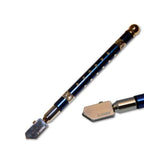 Detailed view of the glass cutter's durable metal handle.