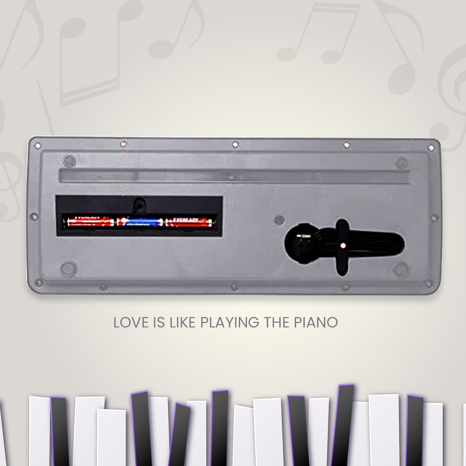 Close-up of the microphone input on the kids piano keyboard.