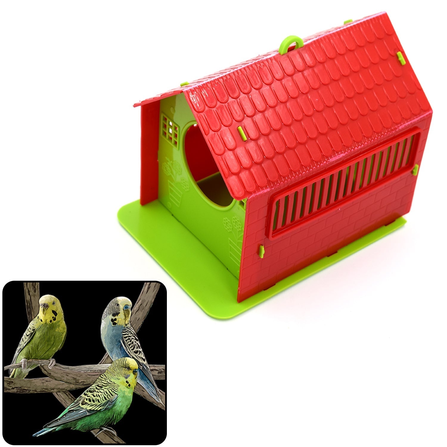 Side view of the handcrafted wooden bird house, showcasing its natural wood finish.