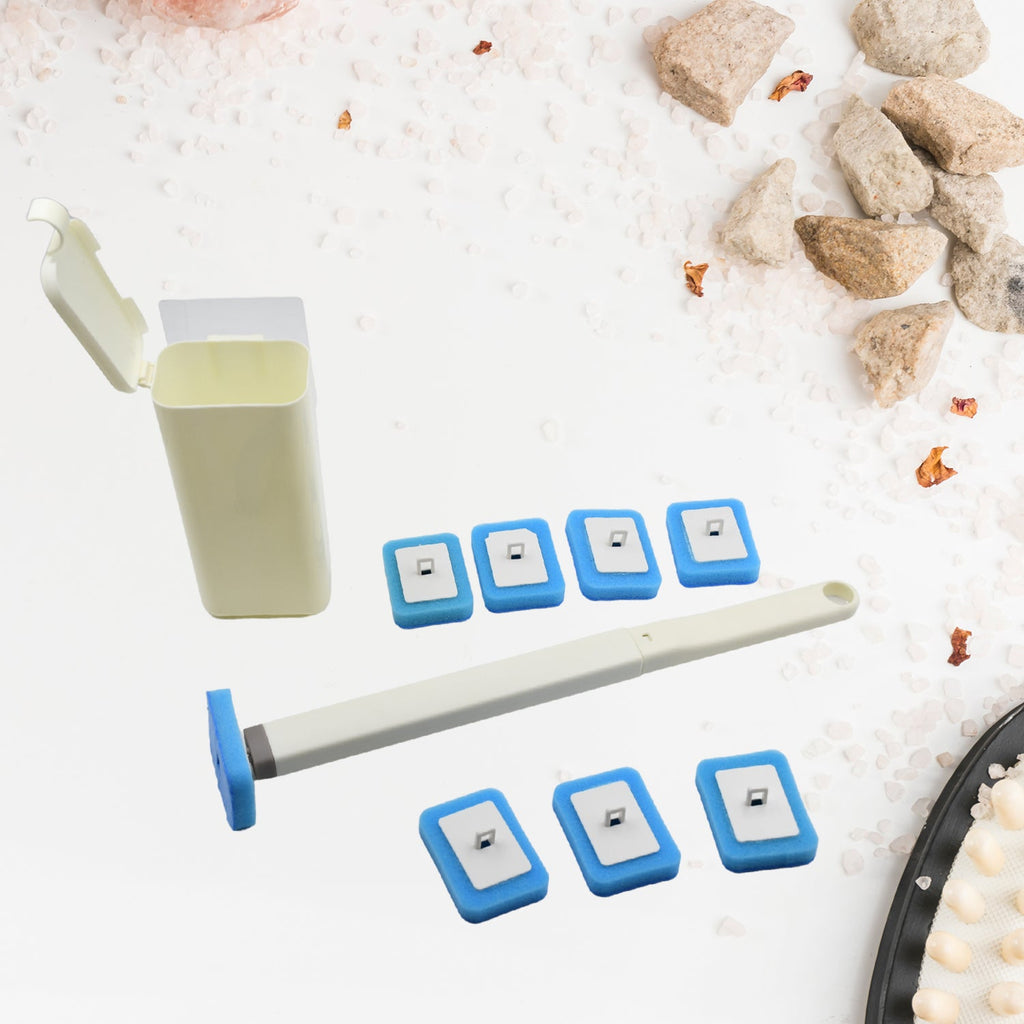 Complete disposable toilet brush kit, ready for easy assembly.