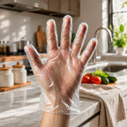 Disposable gloves made from durable, flexible plastic