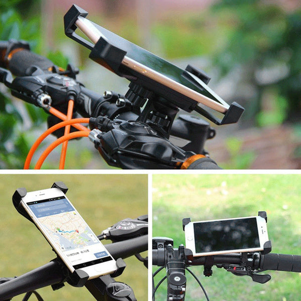Close-up of the stable cradle clamp on the universal bike phone holder.