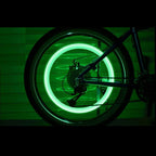 Dynamic LED valve caps shown on both a bicycle and a car tire for comparison.