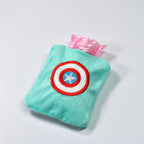 Side view of the Captain America hot water bag illustrating its compact size.