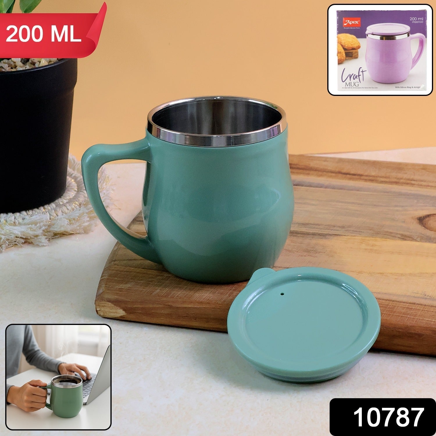 Compact stainless steel inner mug for office use