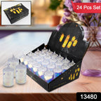 Close-up of a single flickering electronic candle, ideal for festive ambiance.