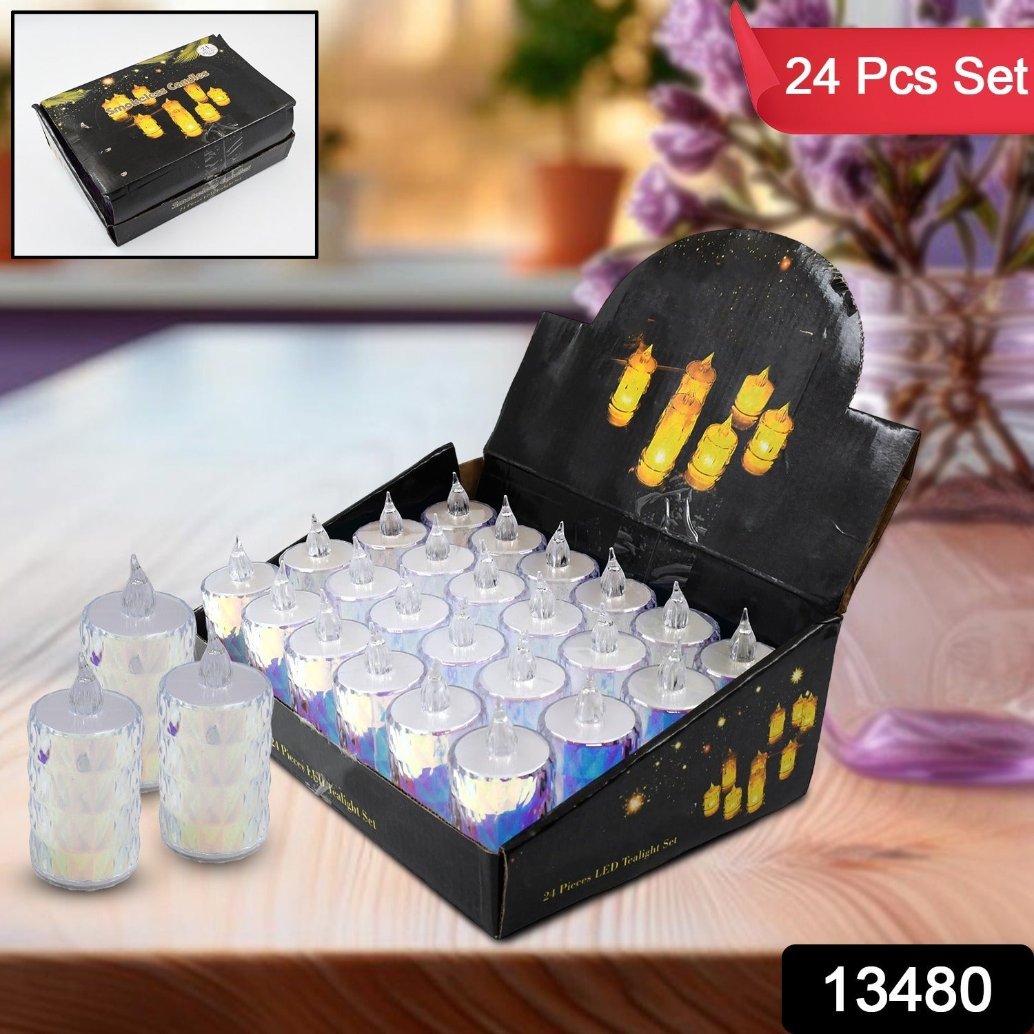 Close-up of a single flickering electronic candle, ideal for festive ambiance.