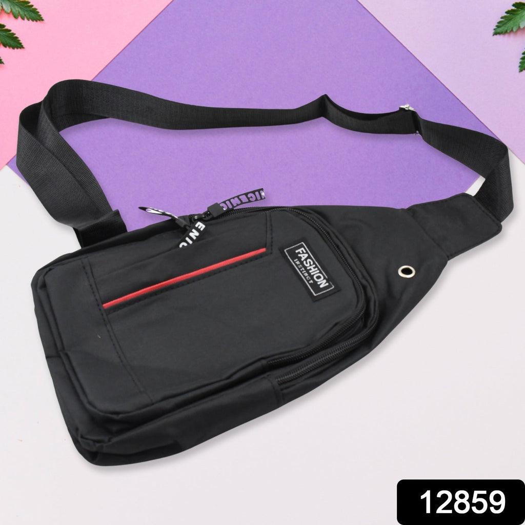 Close-up of the waterproof crossbody bag highlighting its integrated USB charging port.