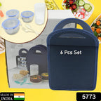 Side view of the insulated fabric bag with the 3 stainless steel tiffin boxes.