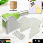 Easy-to-use potato chipper with a detachable container for collecting fries.