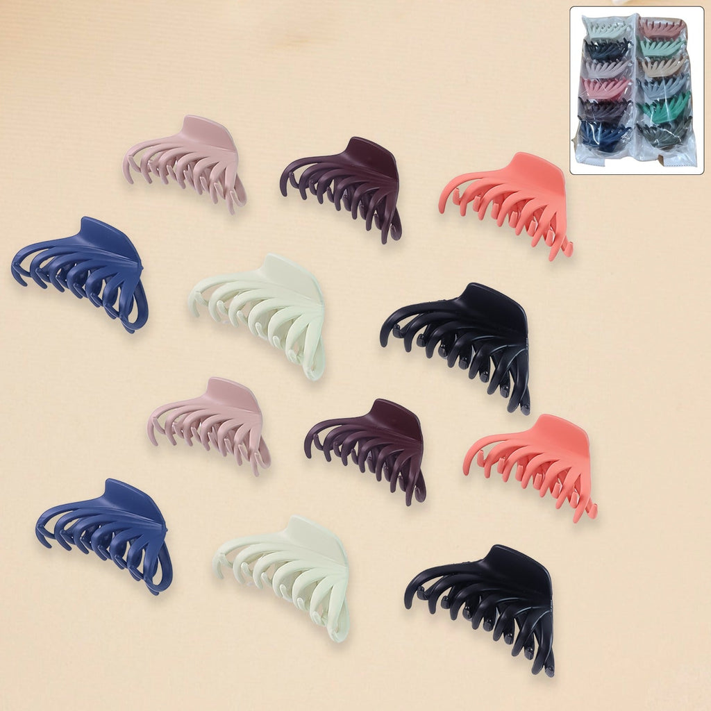 Set of 12 matte finish multicolor hair claw clips for women and girls