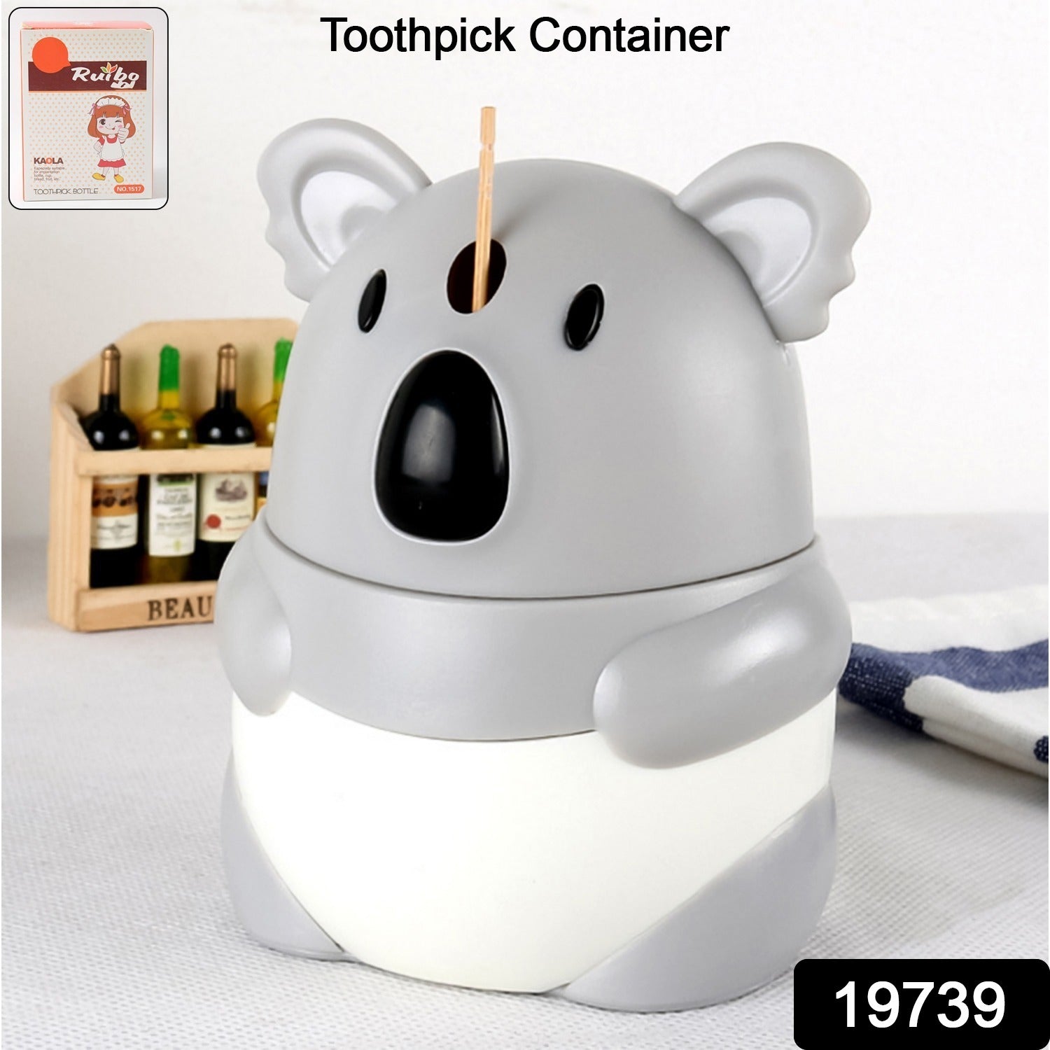 Close-up view of koala toothpick holder dispenser showing detail