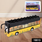 Side view of London double decker bus toy showcasing detailed design and alloy finish