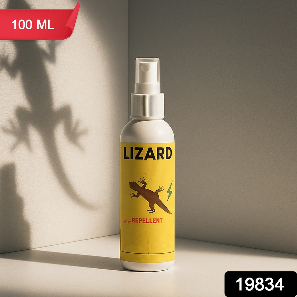 Lizard repellent spray bottle displayed on white background for home use