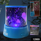 Vibrant multi-color stars projected onto a ceiling by the night light, creating a magical ambiance.