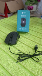 Compact wired optical mouse, ideal for travel and small workspaces.