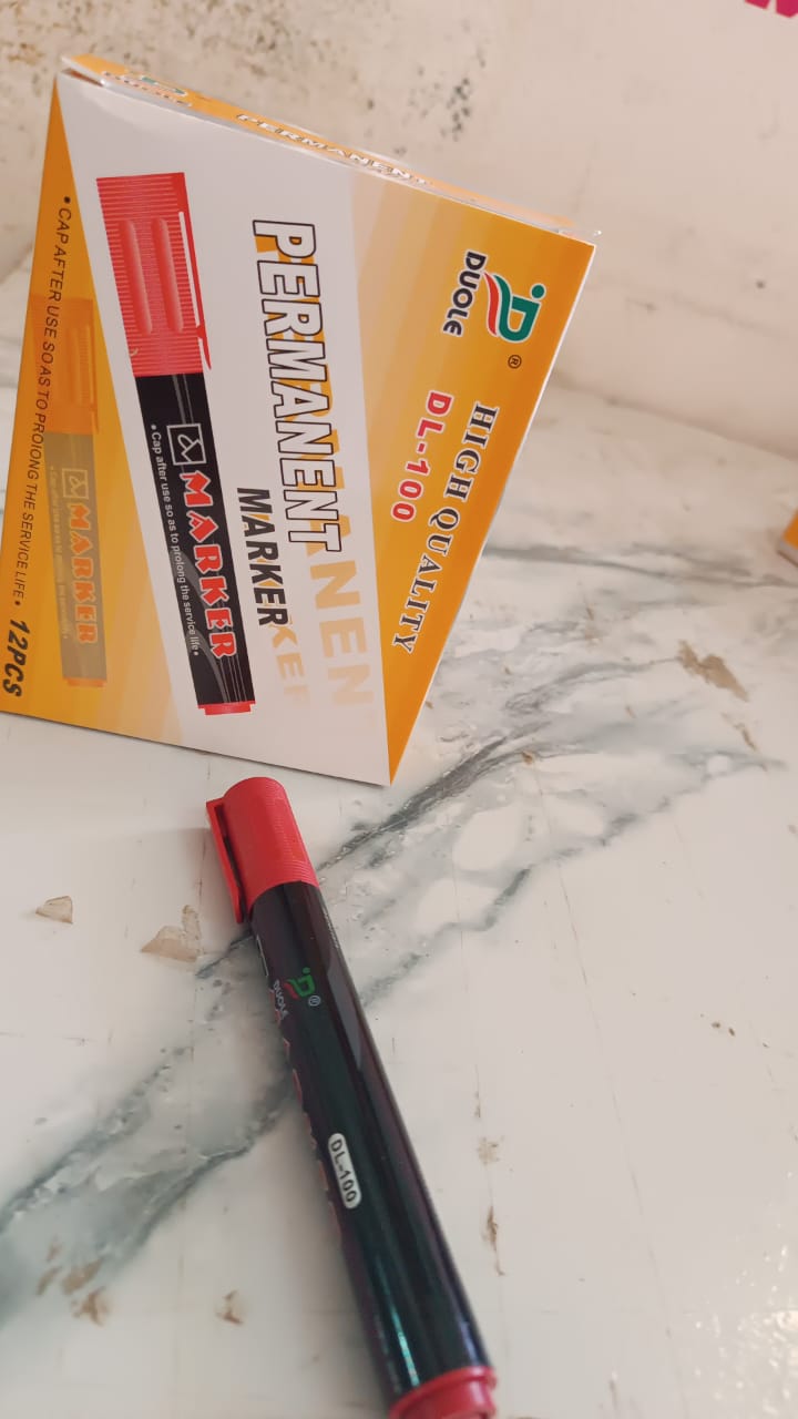 Set of red permanent markers ideal for labeling, crafts, and industrial use
