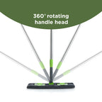 Multi-color microfiber flat mop with an extended telescopic handle, ready for versatile floor cleaning.