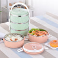 Three-layer stainless steel lunch box, perfect for warm meals.