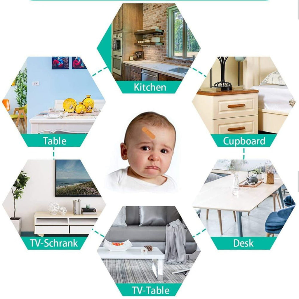 Pack of 4 clear silicone baby corner protectors on a white background.