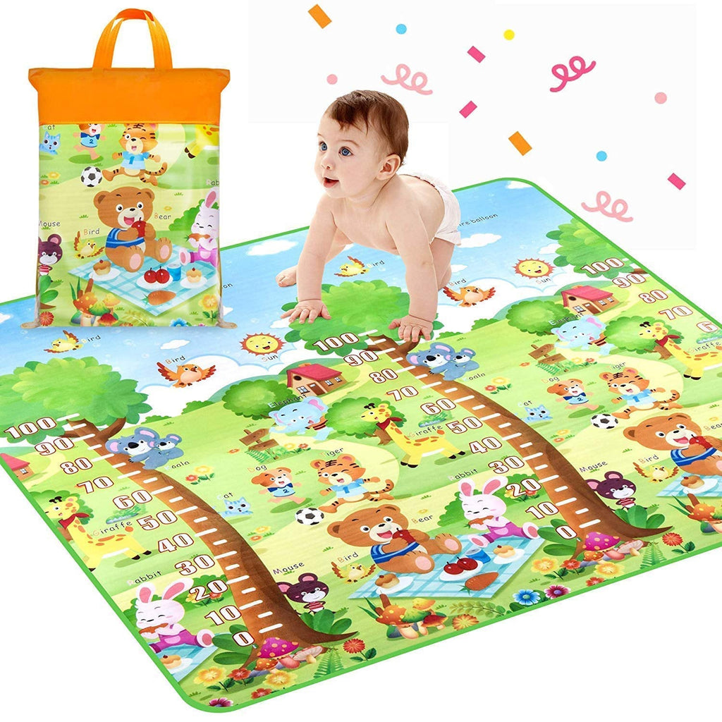 Double-sided baby play mat with a colourful railway scene, perfect for engaging playtime.