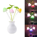 Multicolor LED mushroom night light illuminating a room with a soft glow.