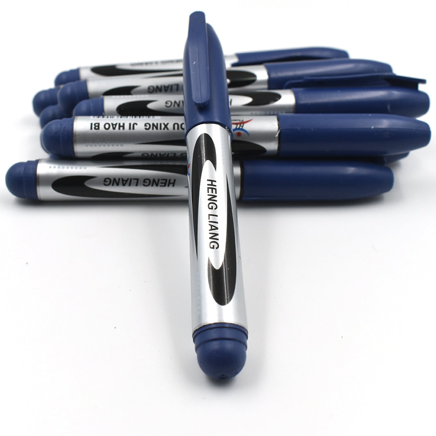 10-piece set of blue permanent markers, ready for use in school or office.