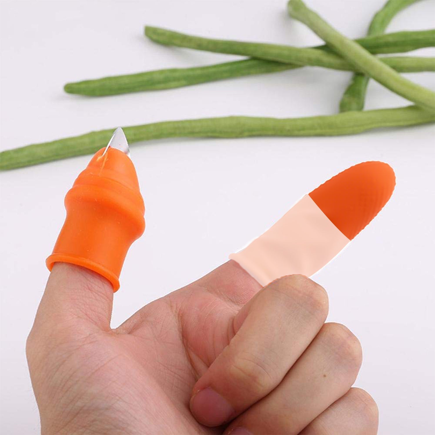 Multiple vegetable thumb cutters displayed, highlighting their compact size.