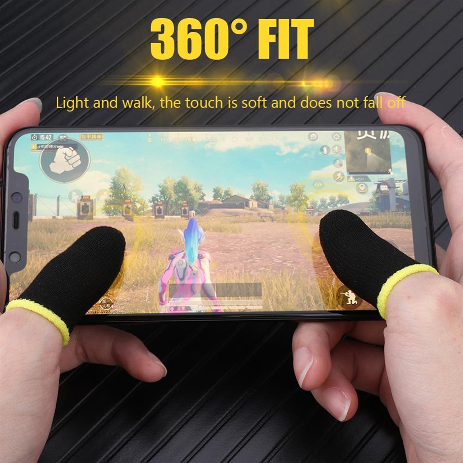 Enhanced touchscreen response with gaming finger sleeves on a mobile device.