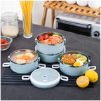 Securely sealed 4-layer stainless steel lunch box, anti-spill design.