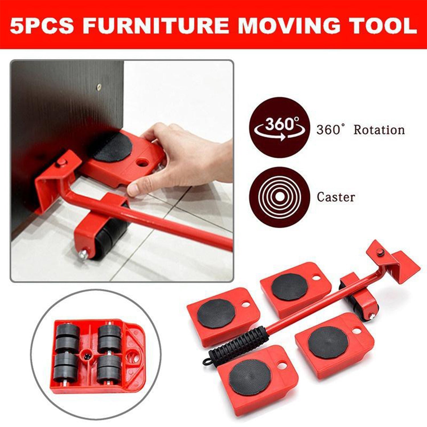 Ergonomic furniture lifter with non-slip PVC handles and durable lifting pads for comfort.