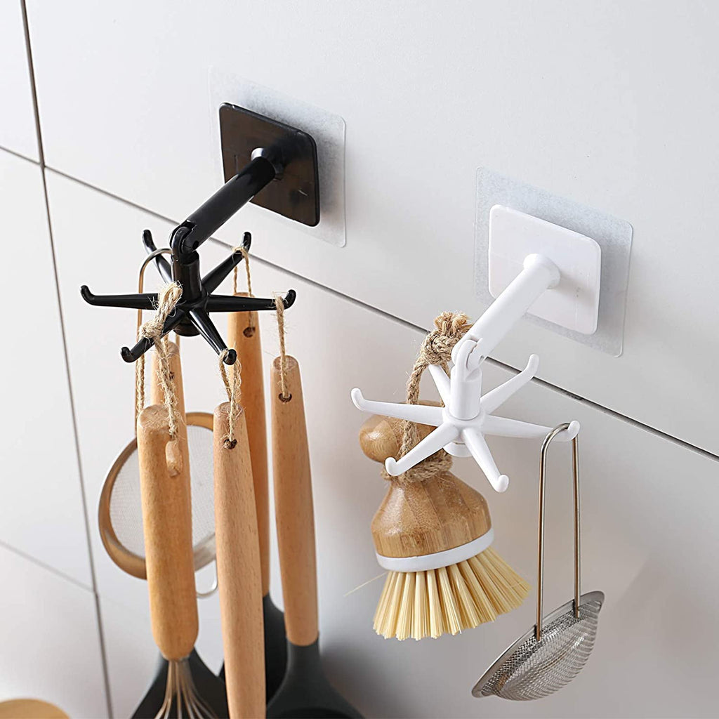 Black rotatable hooks with six prongs ideal for kitchen utensil storage