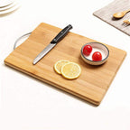 Premium wooden chopping board with a sturdy metal handle and anti-skid base.