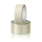 Transparent packing tape shown with its 120-meter length and strong adhesion.