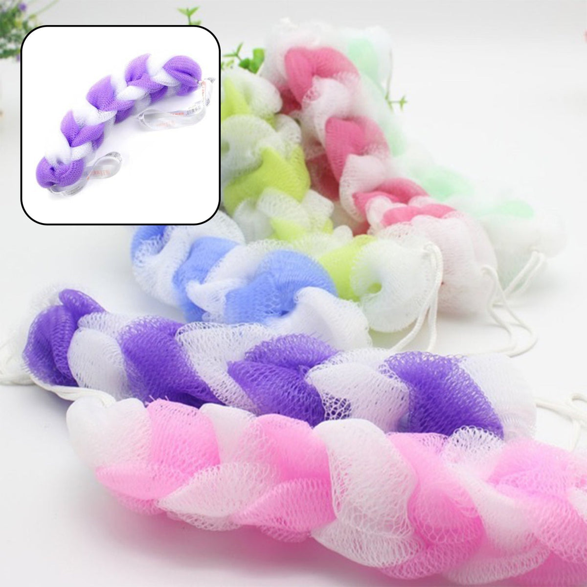 Hanging Loofah Sponge, pack of 6, for a refreshing bath experience.