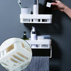Multipurpose wall shelf installed in a modern kitchen, holding spices.