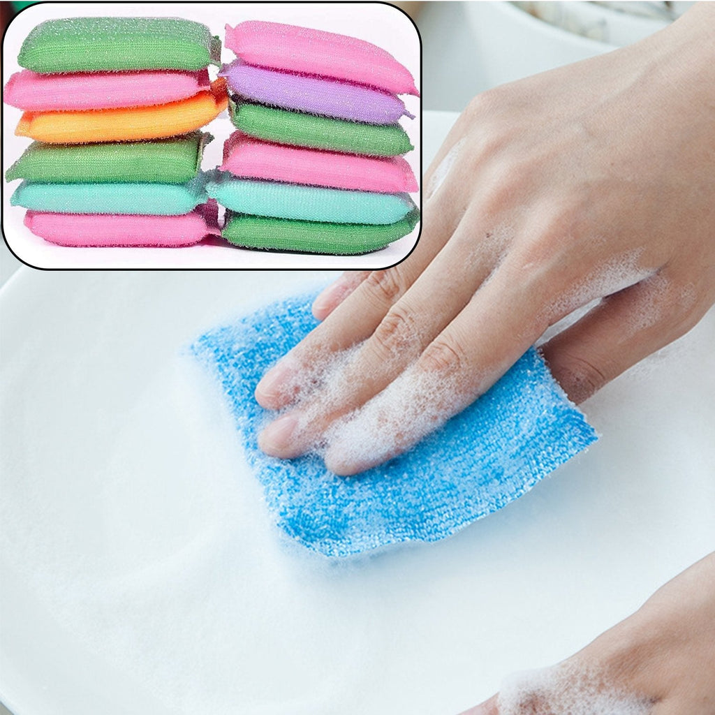 Pack of 12 scratch proof kitchen scrubber pads for gentle utensil cleaning.