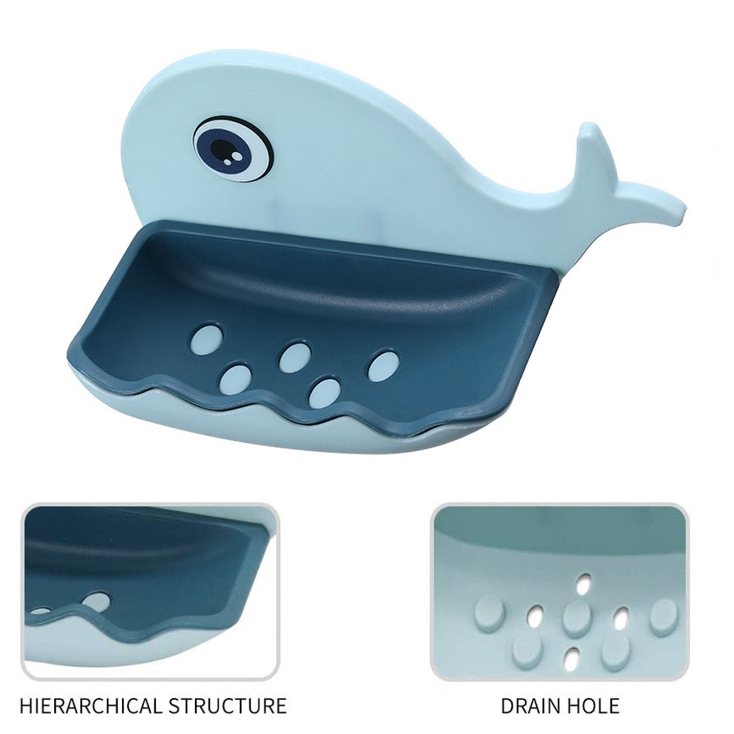 Top-down view of the fish shape soap dish, clearly showing the effective drainage system.