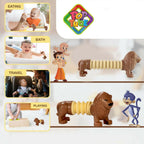 Fun lion slinky toy being stretched by a child’s hands