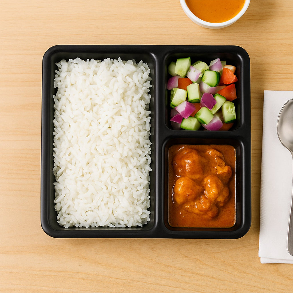 Black 3-compartment dining plate ideal for portion control