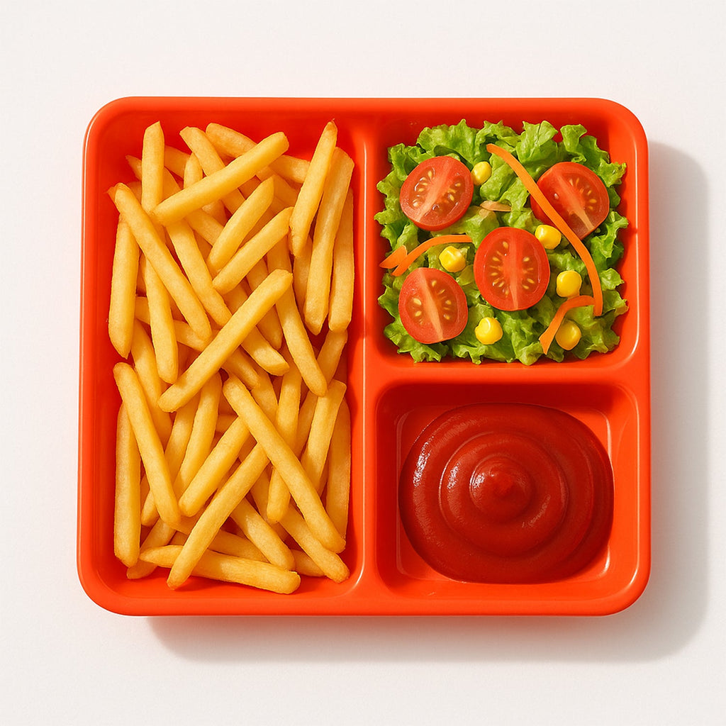 Family enjoying organized meals with the rectangular 3-compartment serving tray.