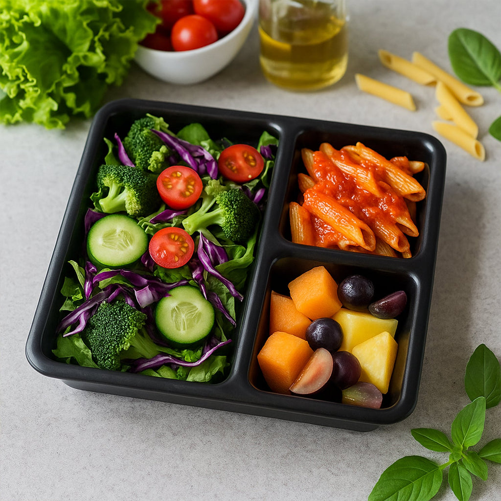 Stackable rectangular plastic partition plate for meals