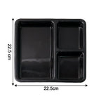 Durable plastic serving tray featuring raised rim to minimize spills