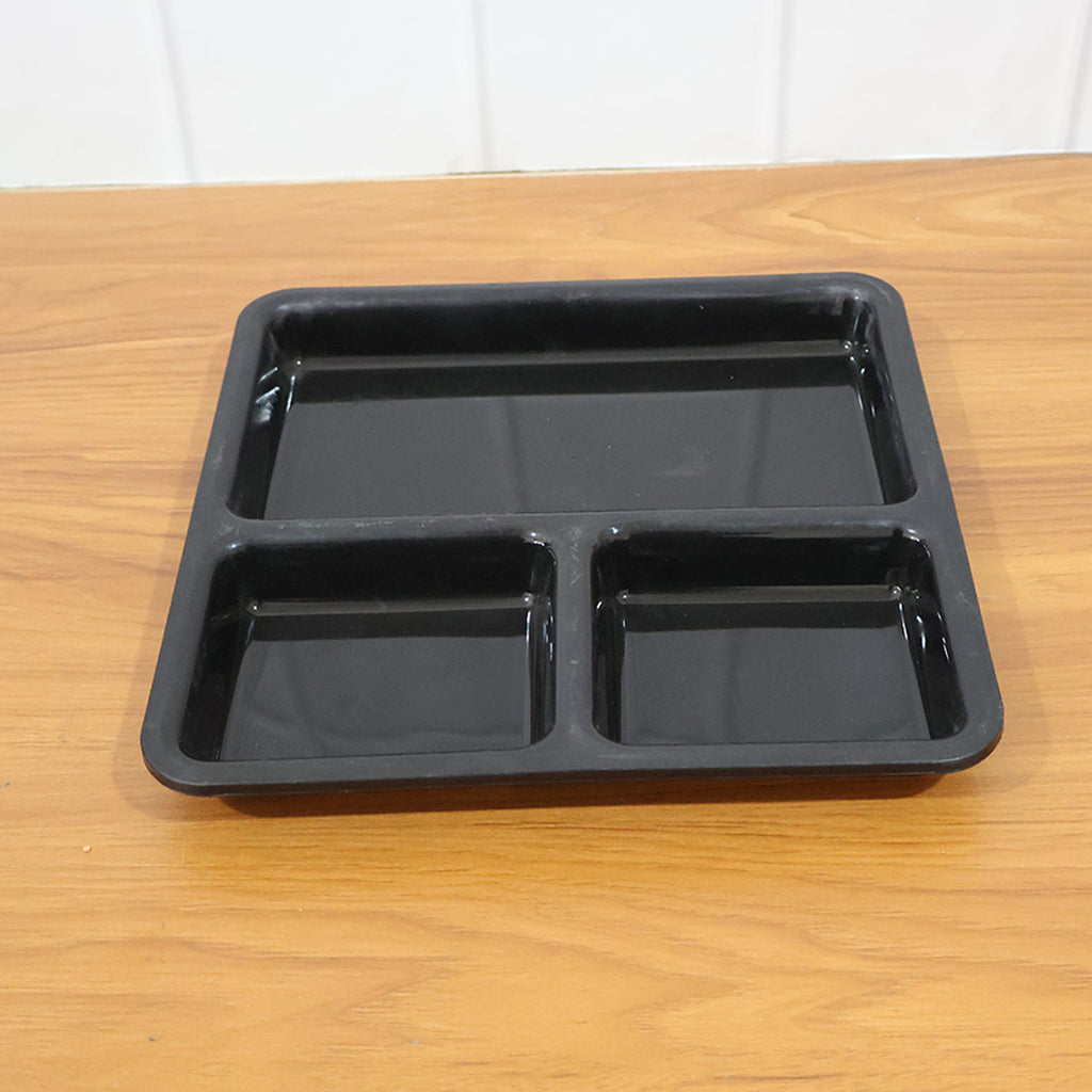 Black plastic 3-compartment serving tray for organized meals