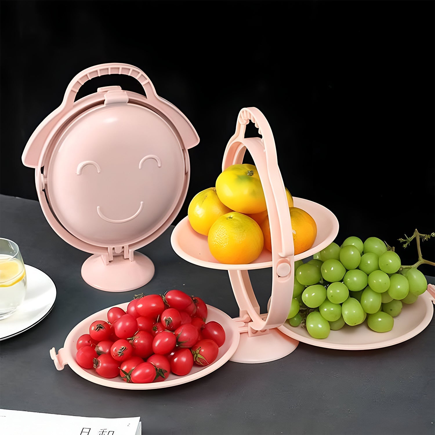 Serving stand showing tier separation for snacks and desserts