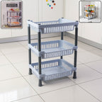 3-layer kitchen storage basket rack with ventilated baskets for fresh produce