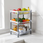Ventilated storage basket rack designed for organized kitchen use