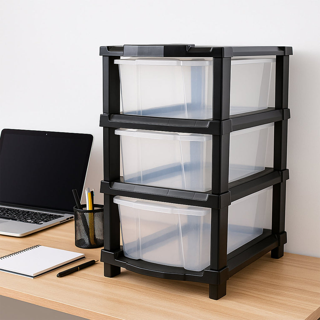 Stackable transparent drawer organizer unit for neat home storage